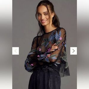 The Layla Long-Sleeve Appliqué Mesh Blouse